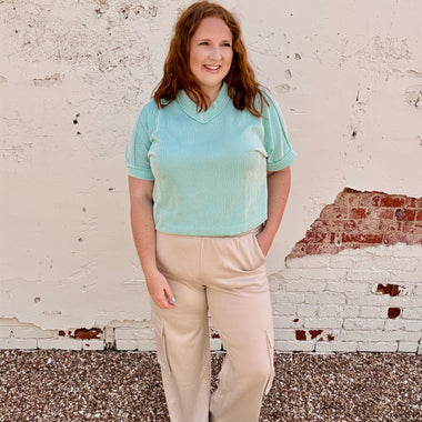 Maxine Mint Green Ribbed V Neck
