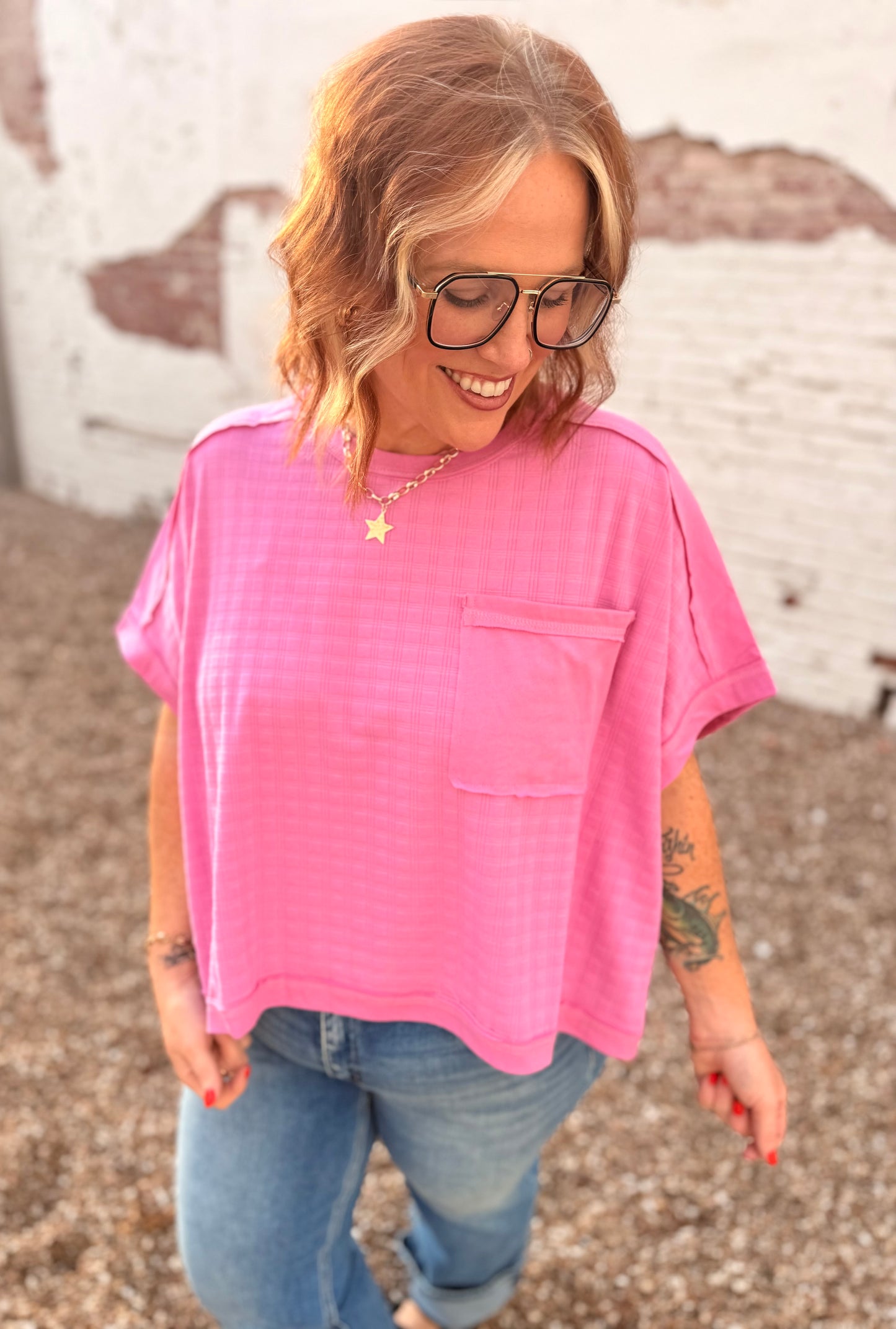 Nicole Textured Pink Top