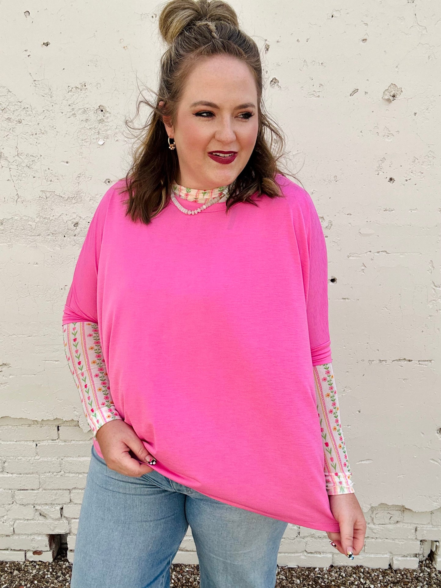Anna Oversized Spring Tunic Top In Pink (RESTOCK!)