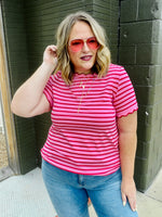 Lennie Stripe Scalloped Top in Red