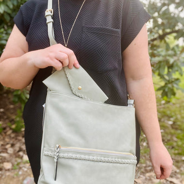 Cindy Distressed Hobo Purse In Sage