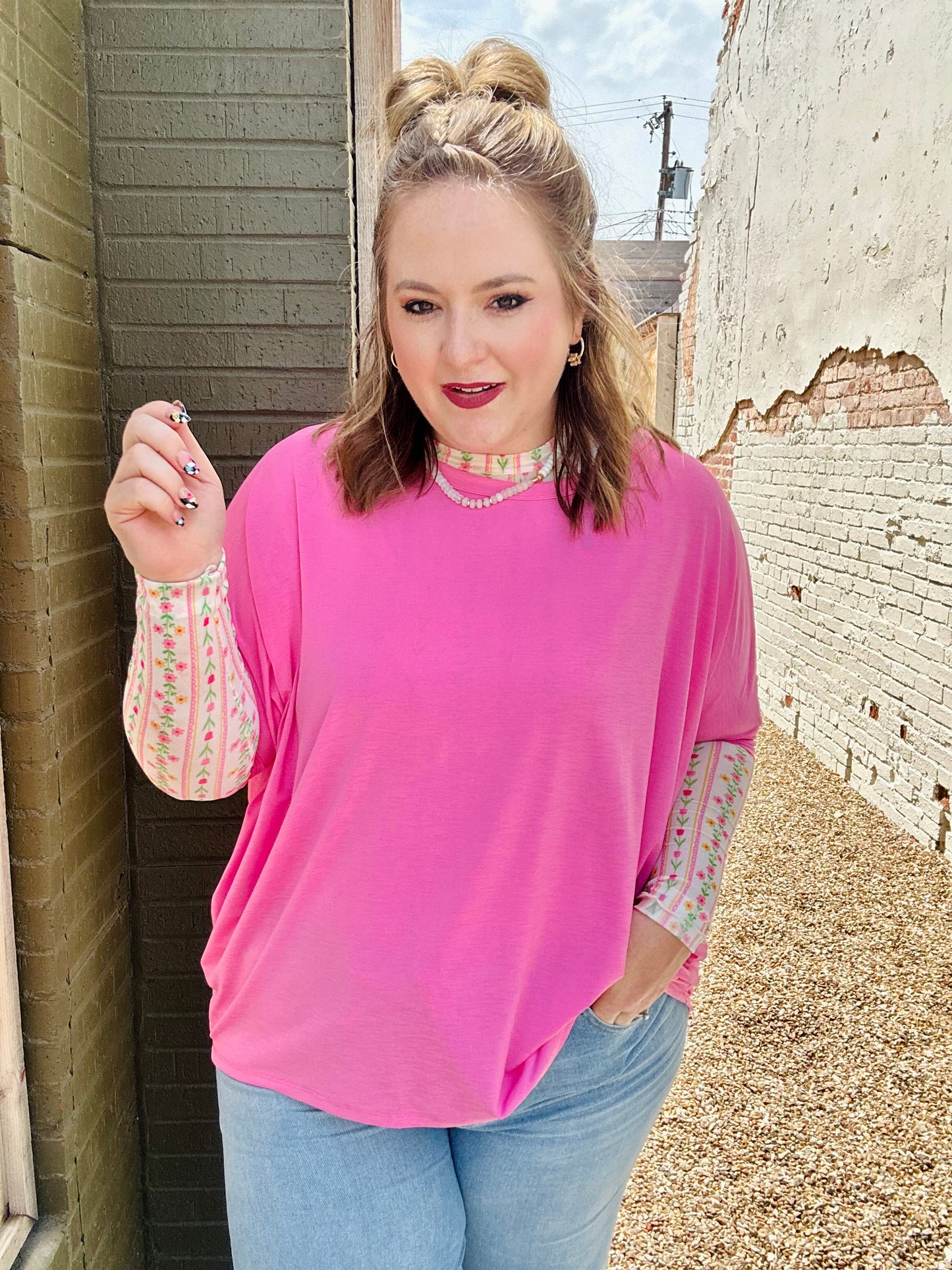 Anna Oversized Spring Tunic Top In Pink (RESTOCK!)