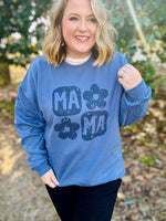 Mama Floral Sweatshirt in Denim