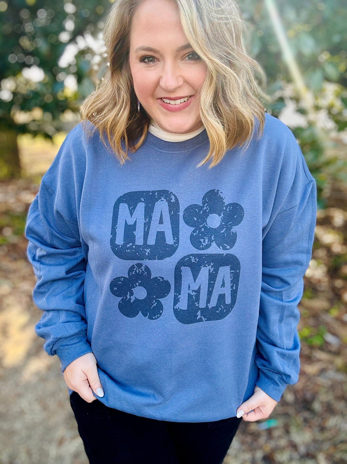 Mama Floral Sweatshirt in Denim