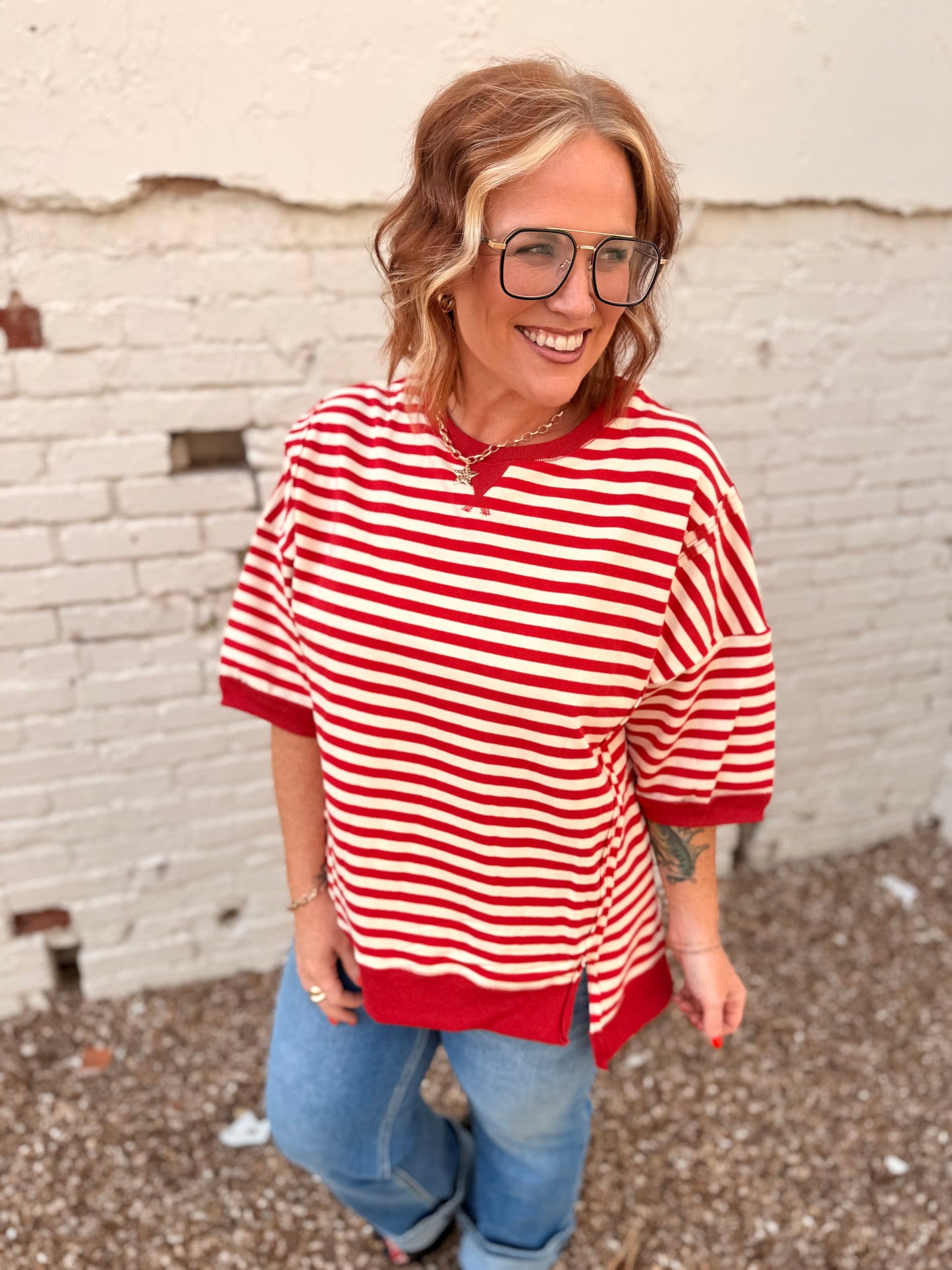 Sarah Oversized Striped Top in Red
