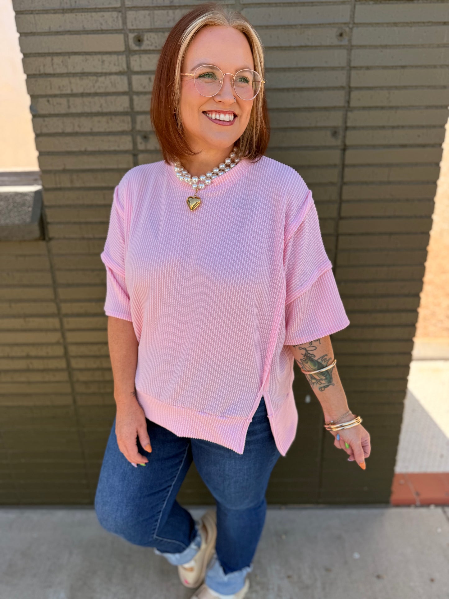 Carol Pink Ribbed Top