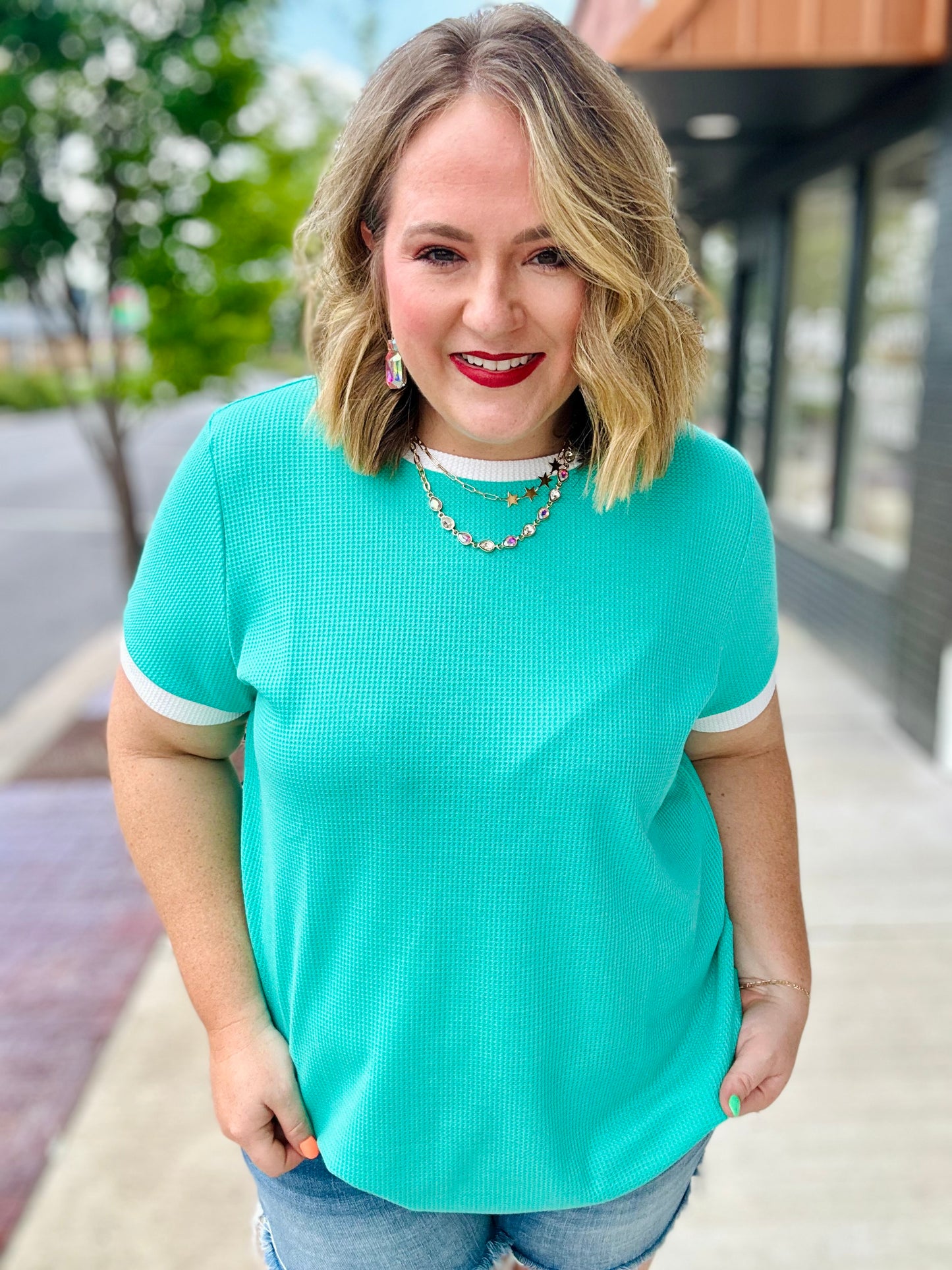 Harley Half Sleeve Waffle Knit Top