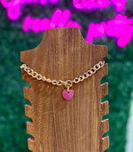 Rhinestone Puffy Heart Drop Necklace
