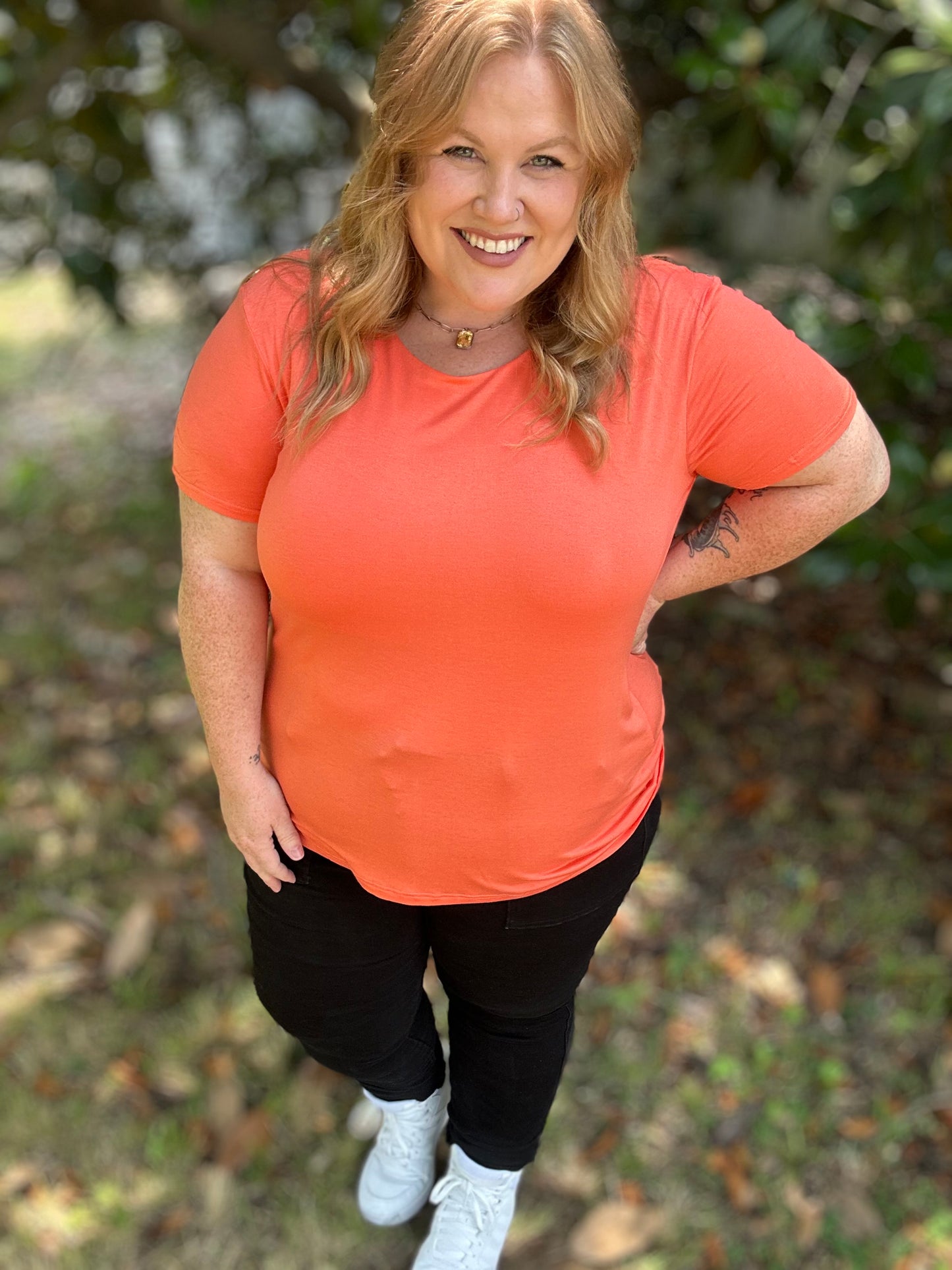 Double Faced Crew Neck Top in Coral