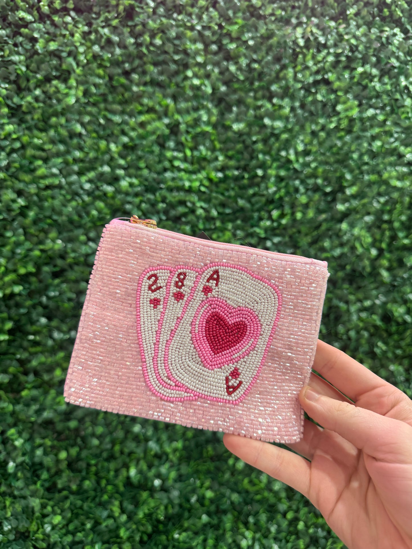 Mini Pink Playing Cards Beaded Bag