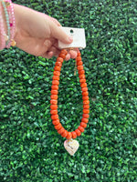 Chunky Beaded Heart Necklace - Amber