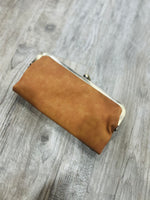 Karen Kiss Lock Clutch in Tan