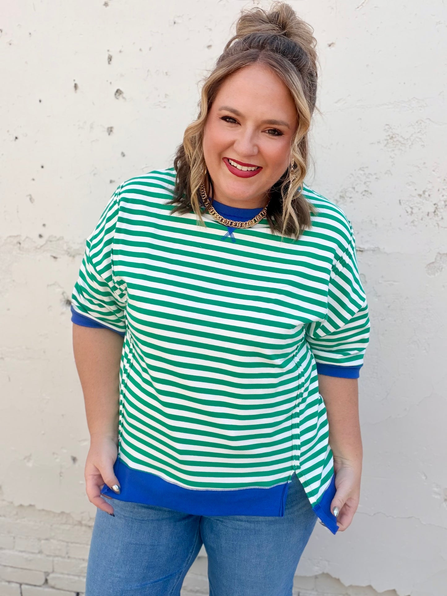 Sarah Oversized Striped Top in Green
