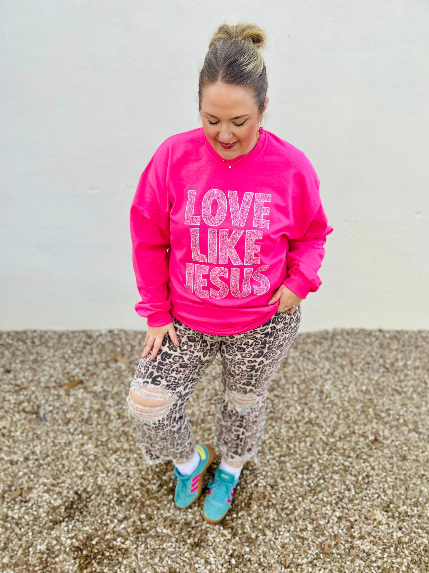 Love Like Jesus Faux Glitter Sweatshirt