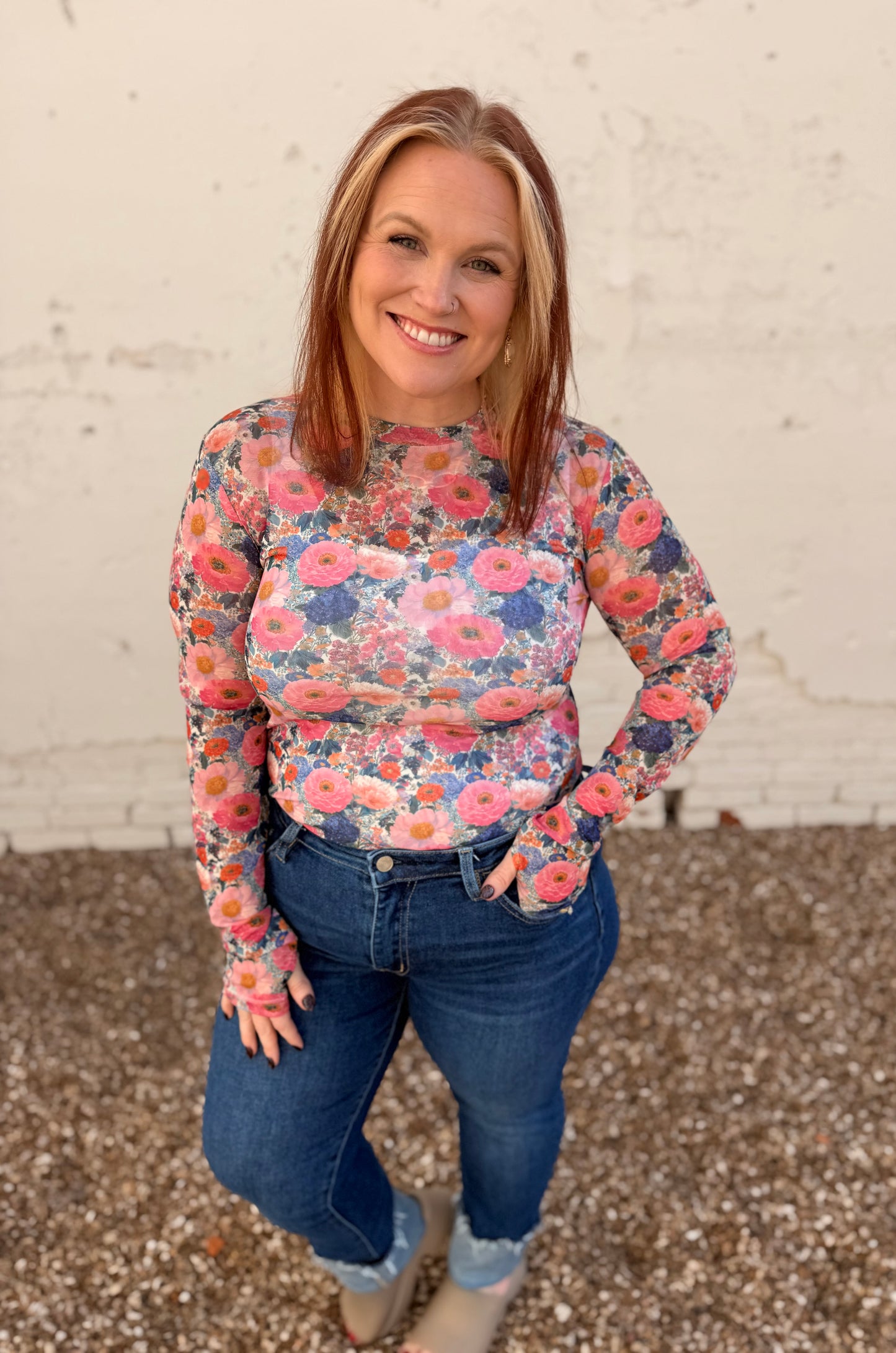 Pink French Garden Mesh Top