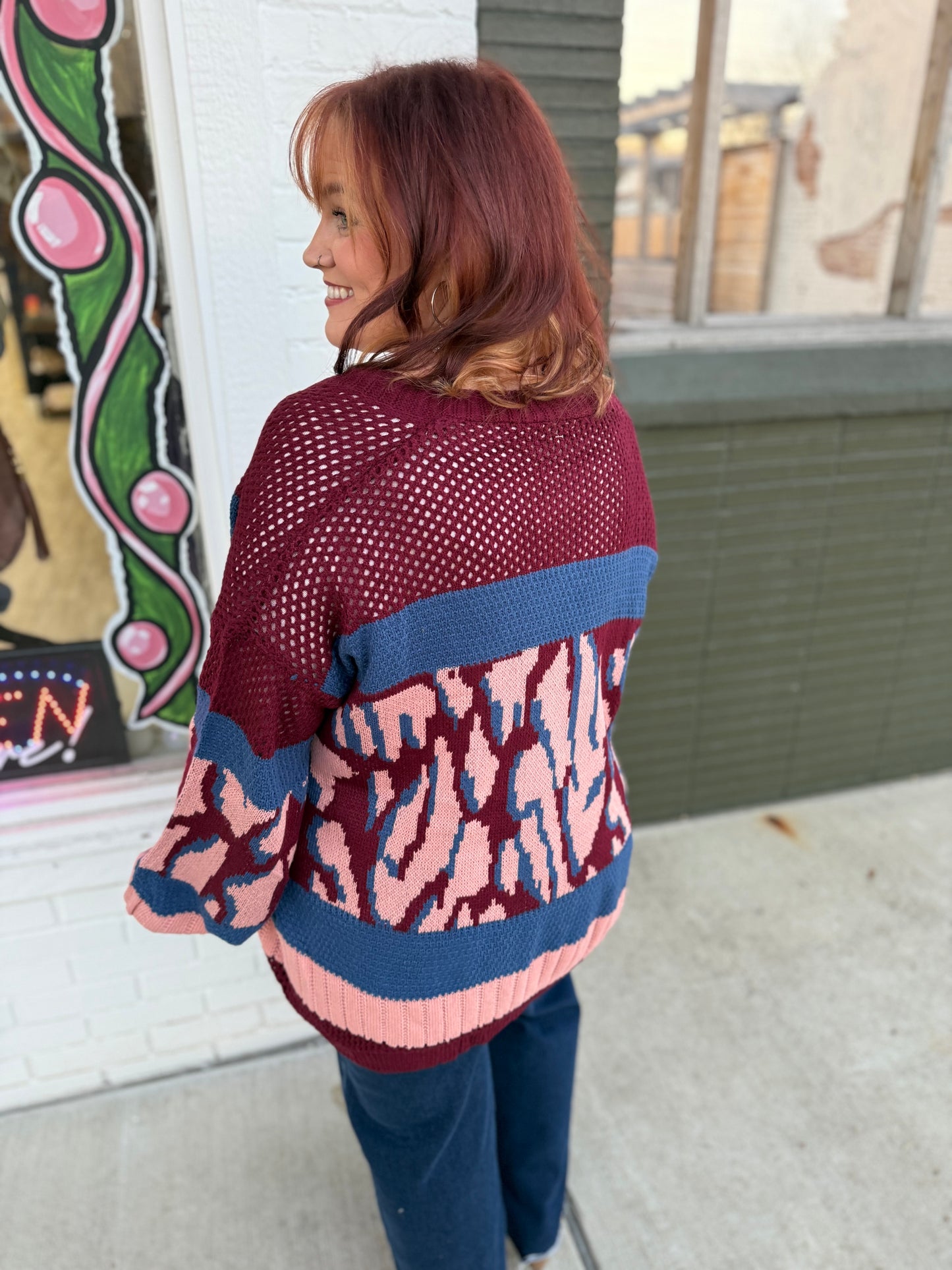 Joe color block Sweater Cardigan in Wine