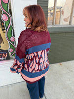 Joe color block Sweater Cardigan in Wine