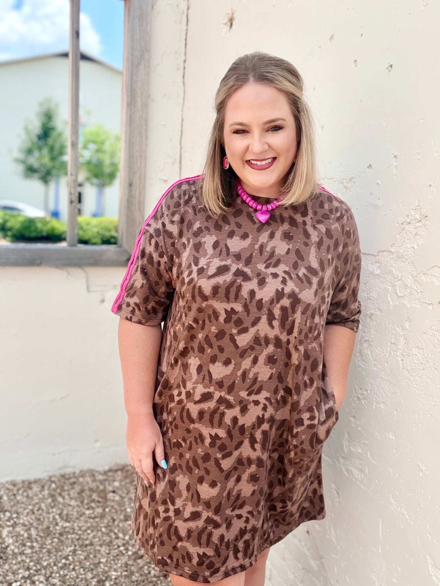 Leopard Contrast Stripe Mini T-Shirt Dress