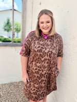 Leopard Contrast Stripe Mini T-Shirt Dress