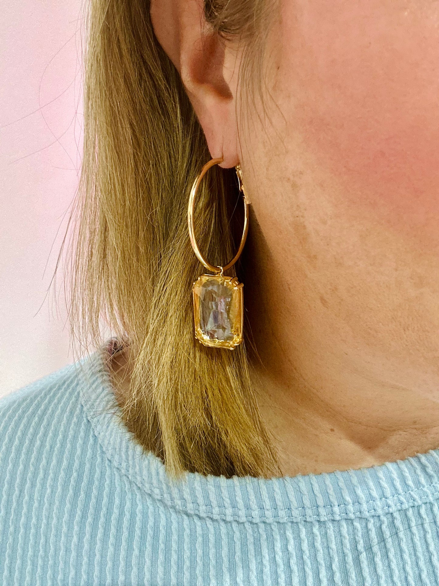 Square Crystal Hoops (multiple colors)