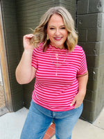 Lennie Stripe Scalloped Top in Red