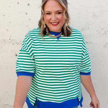 Sarah Oversized Striped Top in Green