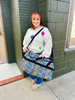 Black Daisy Floral Canvas Duffle Bag