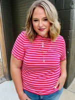 Lennie Stripe Scalloped Top in Red