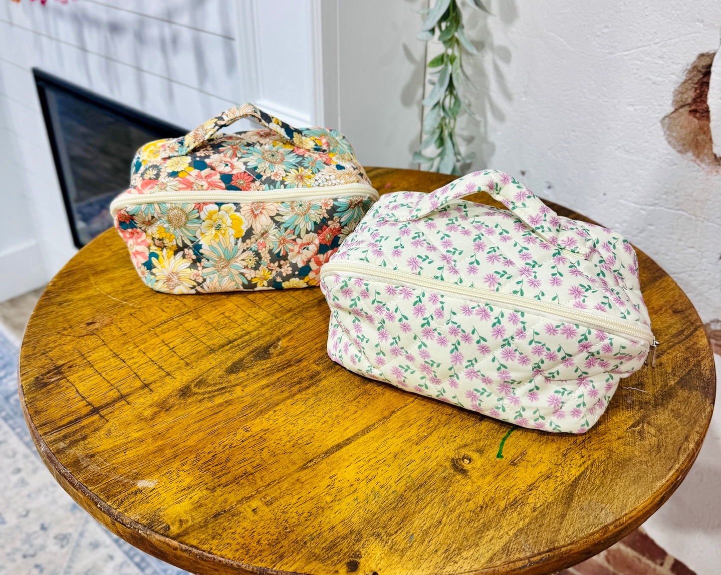 Floral Quilted Makeup Bag (Multiple Colors)