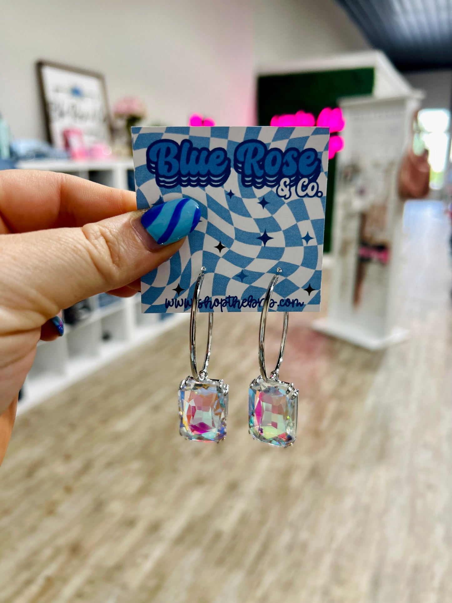 Square Crystal Hoops (multiple colors)