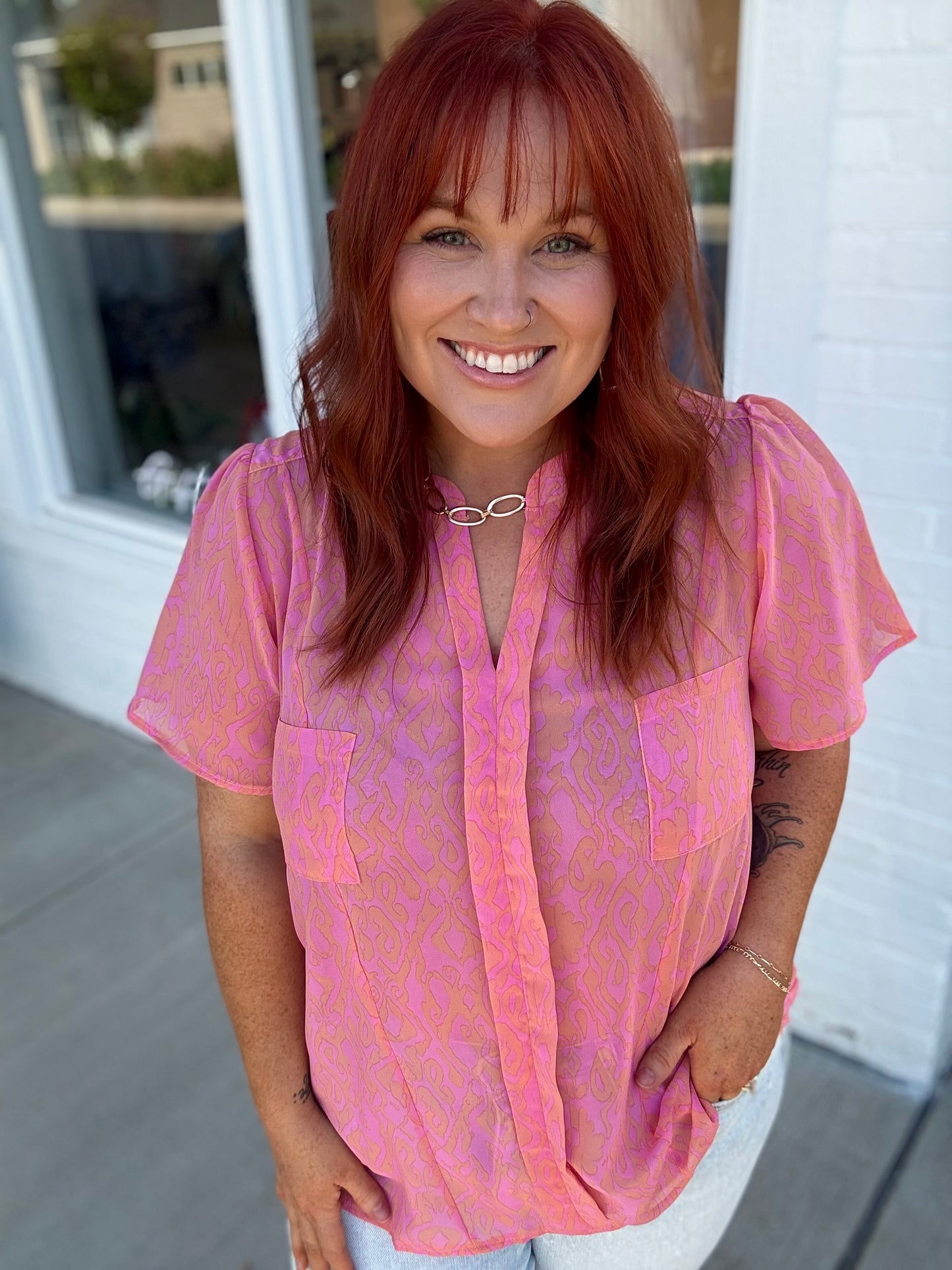 Paige Pink Pocketed Top