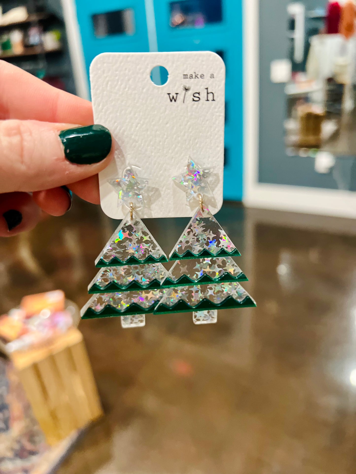 Glitter Accent Tree Earrings (Multiple Colors)