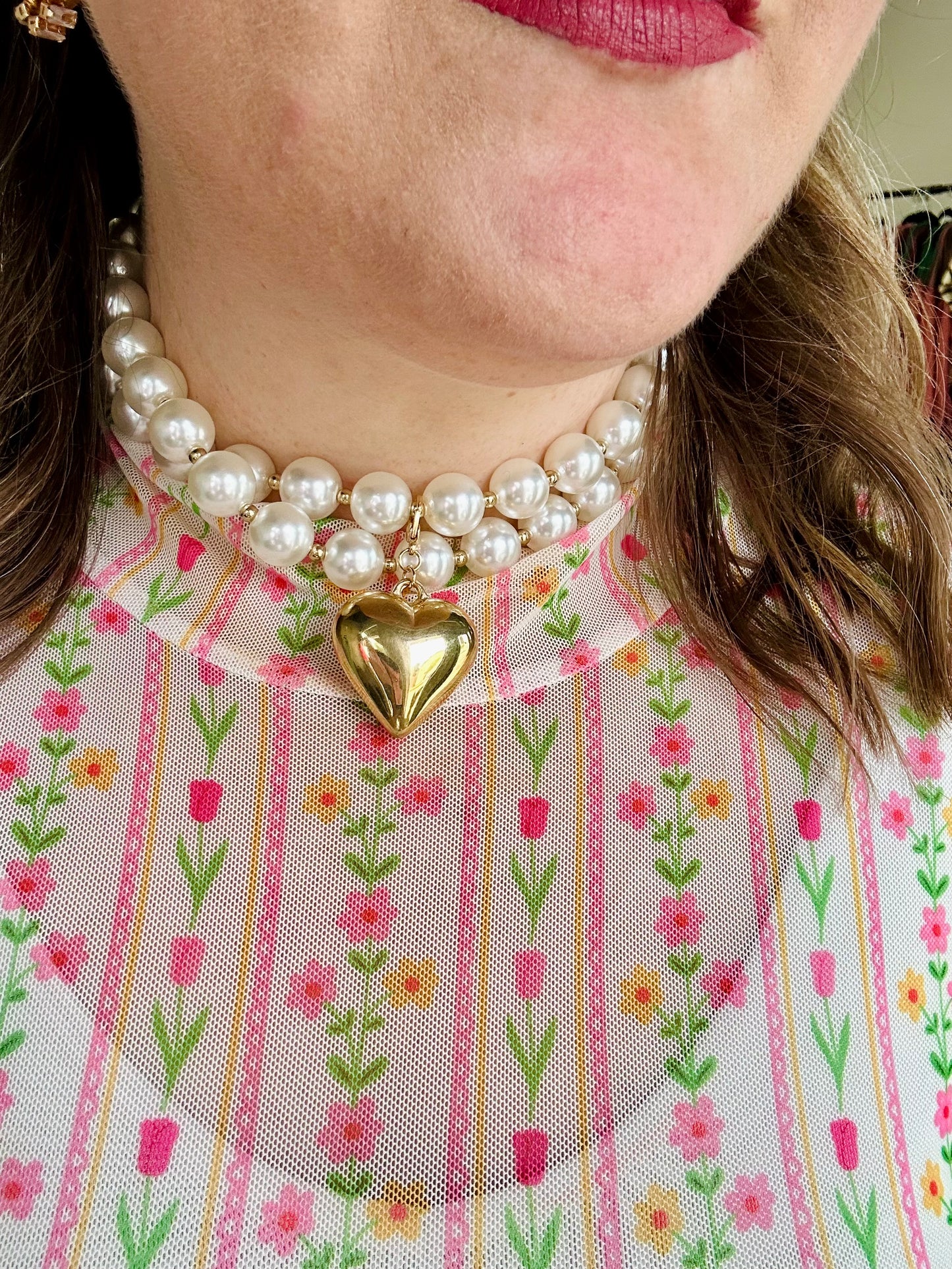 Pearl Layered Heart Necklace