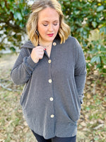 Holly Ribbed Cardigan In Charcoal