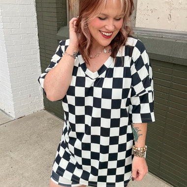 Maci Oversized Checkered V-Neck Top