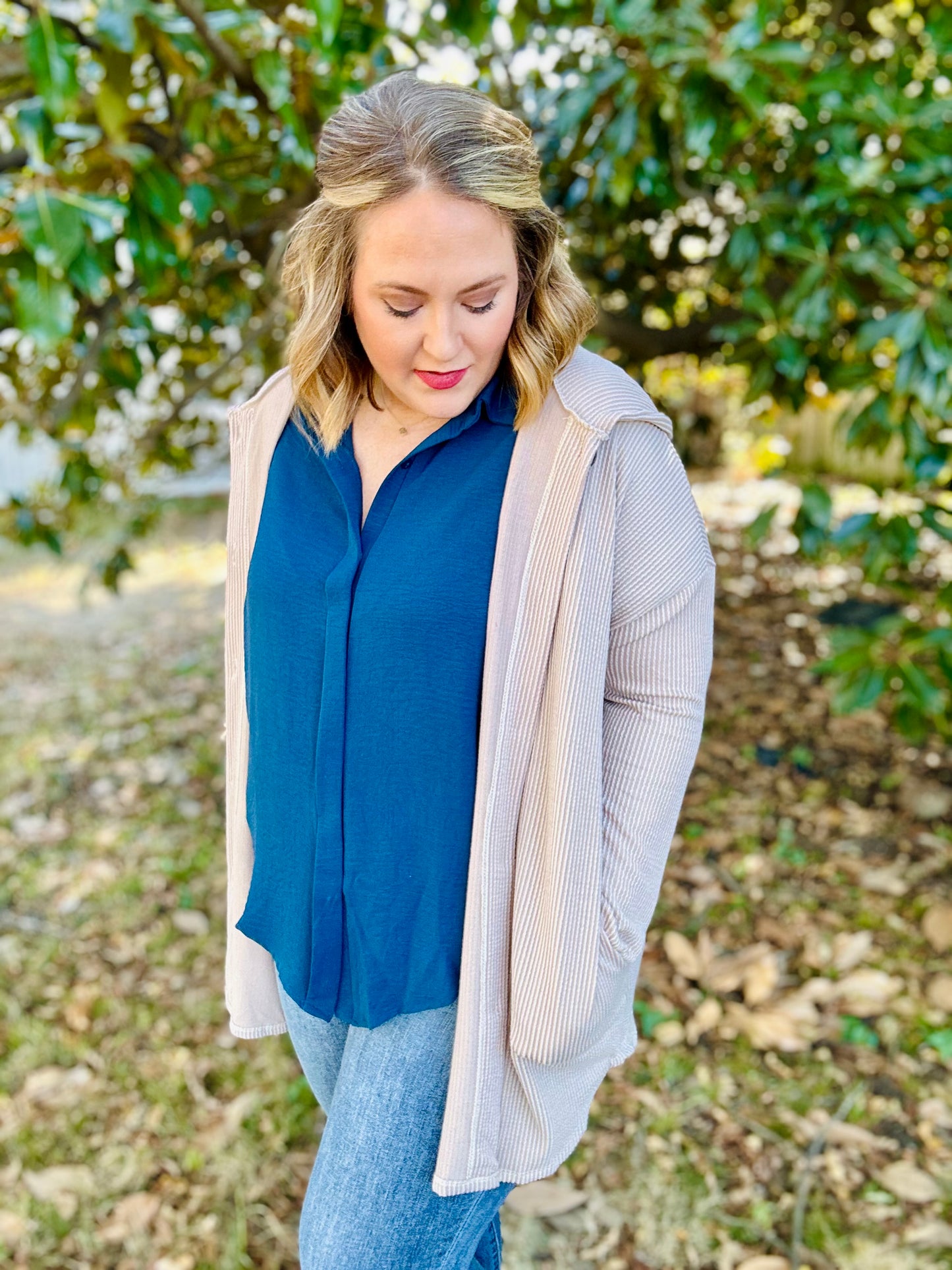 Holly Ribbed Cardigan In Oatmeal