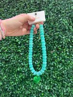 Chunky Beaded Heart Necklace - Teal