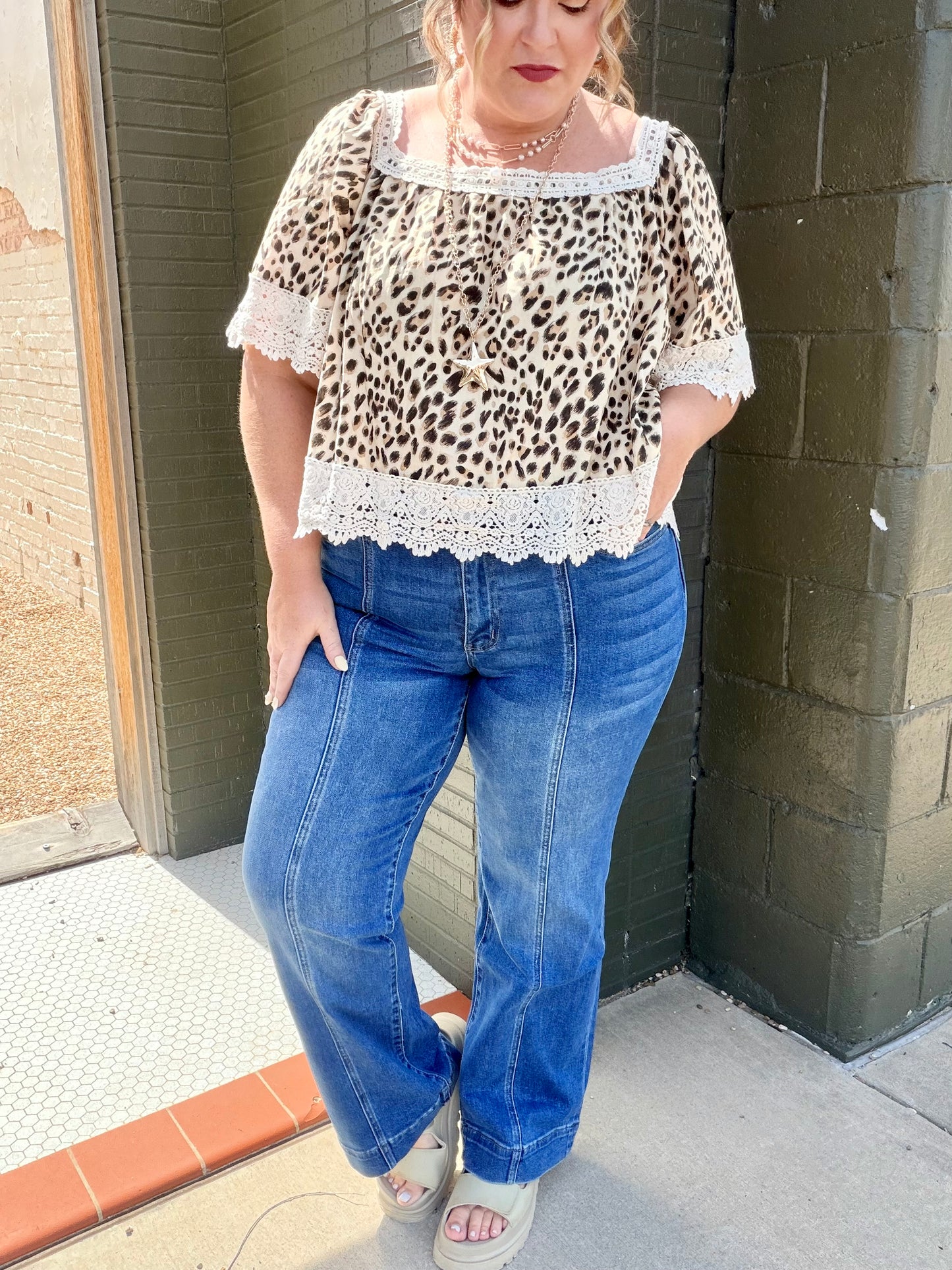 High Rise Pleated Wide Leg Jeans