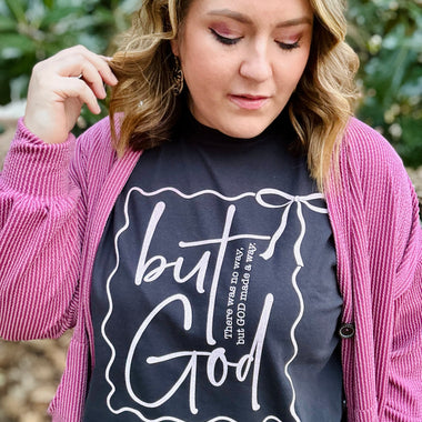 But God Faux Pink Glitter Graphic Tee