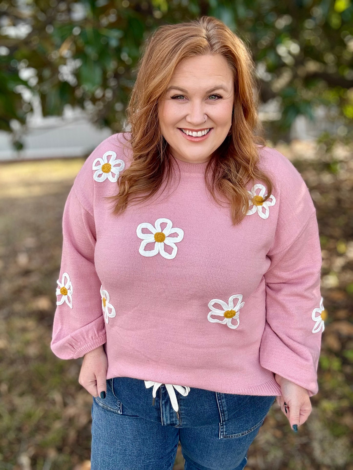 Anne Daisy Knit Sweater in Pink