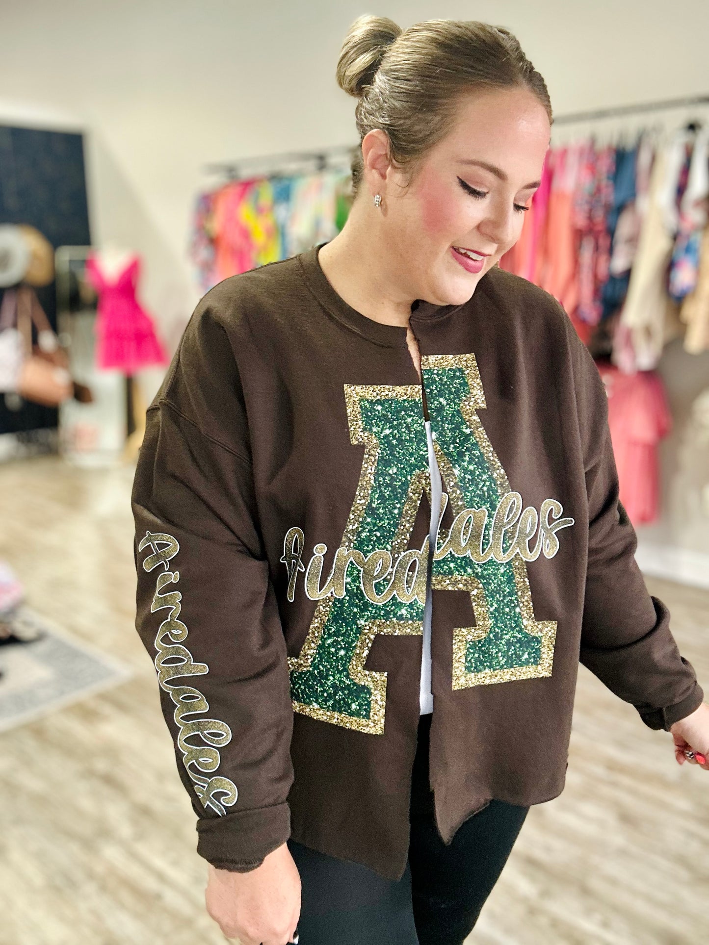 Faux Glitter Team Cardigan Sweatshirt (Customizable)