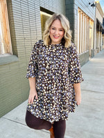 Floral Corduroy Puff Sleeve Babydoll Dress