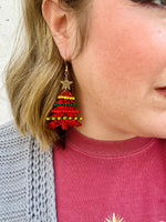 Red Glitter Christmas Tree Earrings
