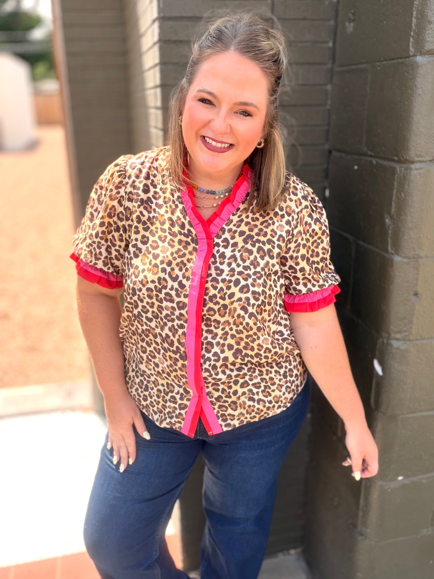 Deidre Animal Print Button Up Top