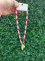 Beaded Porcelain Heart Charm Necklace - Pink