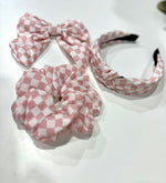 Pink Checkered Scrunchie Set