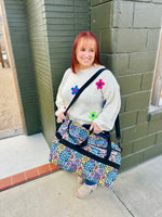 Black Daisy Floral Canvas Duffle Bag