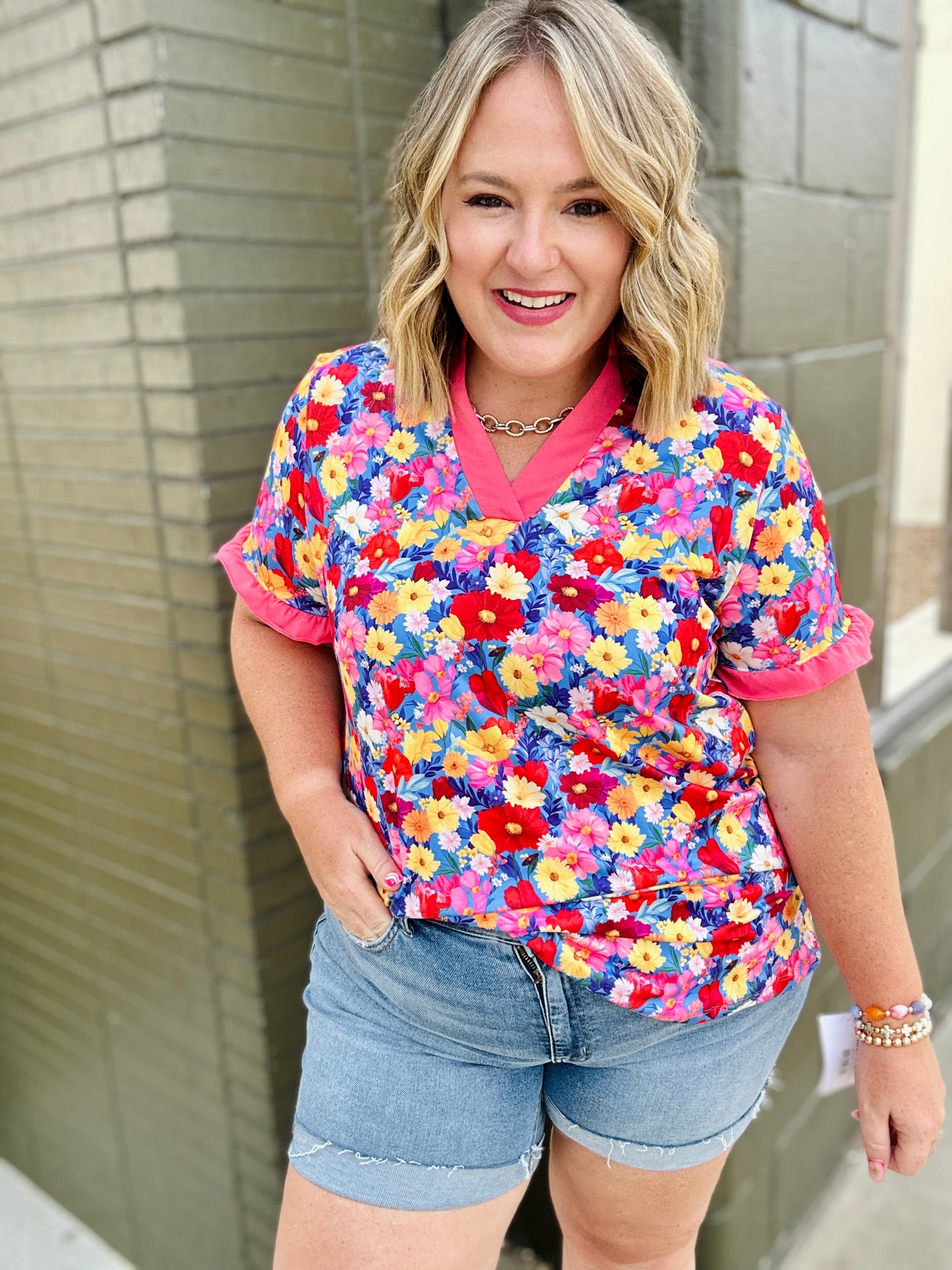 Floral V Neck Top