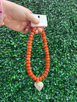 Chunky Beaded Heart Necklace - Amber