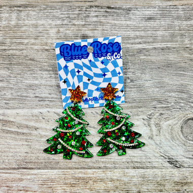 Glitter Christmas Tree Earrings